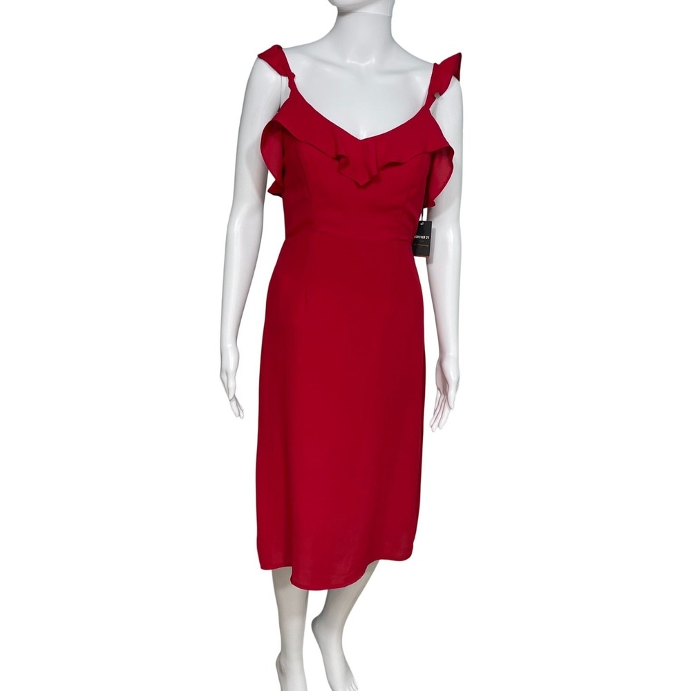 NEW Small Red Ruffle Cut Out Back Tie Midi Graduation Wedding Guest Dress